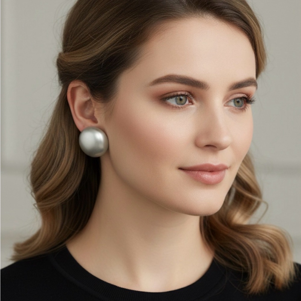 Vintage Elegant Pearl Large Button Earrings